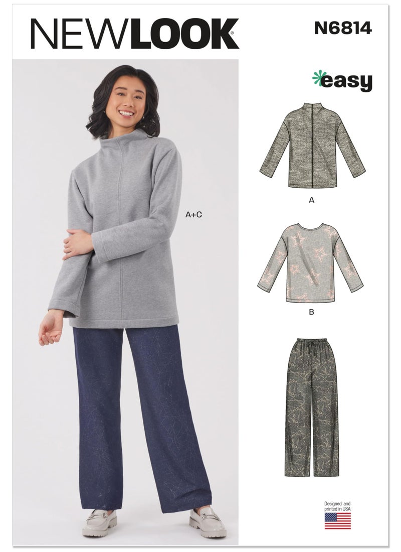 New Look UN6814A Misses' Pullover Knit Tops and Knit or Woven Pull on Pants Sewing Pattern Packet, Design Code N6814, Sizes 8-10-12-14-16-18 - Image 1