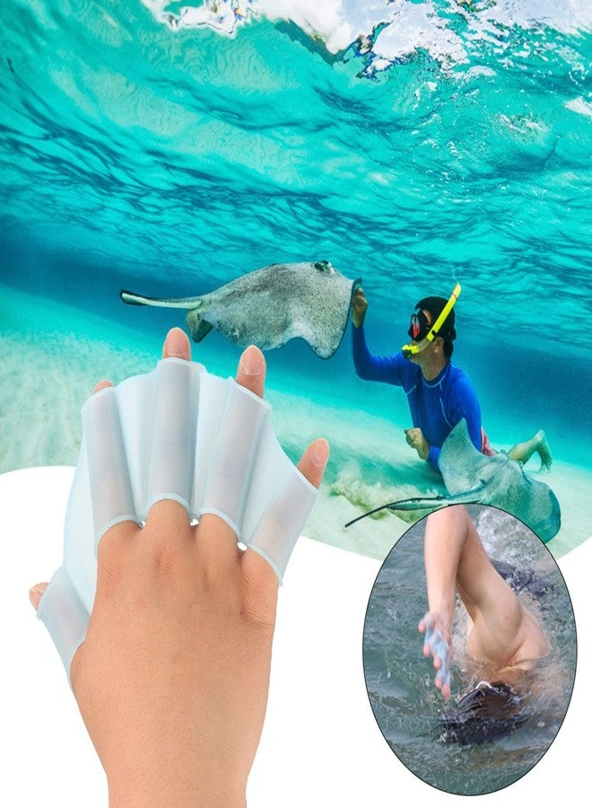 POCREATION Webbed Gloves Blue Hand Paddle for Swimming Training, Diving Fins with Finger Flippers for Water Sports - Image 2