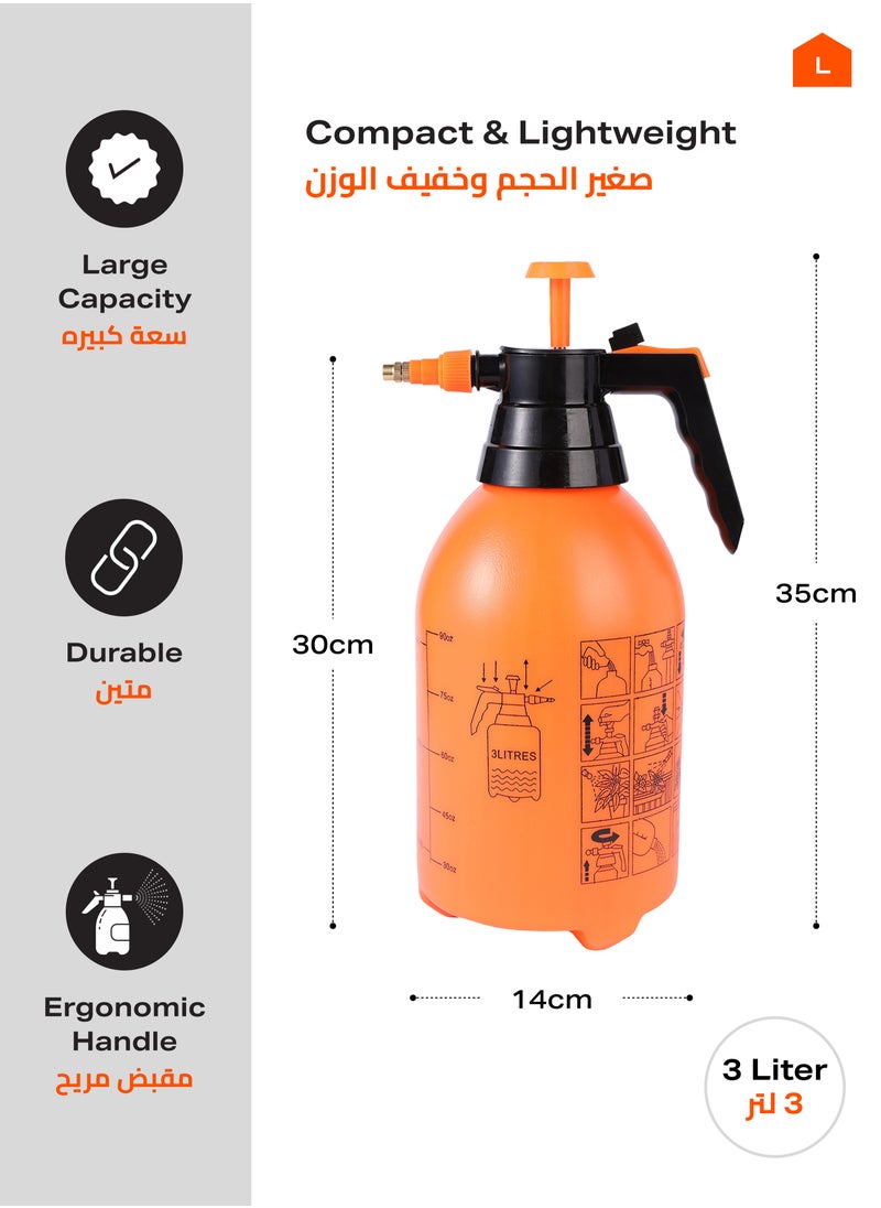 لوازم زجاجة بخاخ ضغط بمضخة - 3 لتر سهلة الضخ، زجاجة بخاخ بلاستيكية متينة محمولة مع فوهة نحاسية، بخاخ حديقة للعناية بالعشب ومكافحة الحشائش ومكافحة الآفات والتنظيف والغسيل والعناية بالنباتات  - Image 2