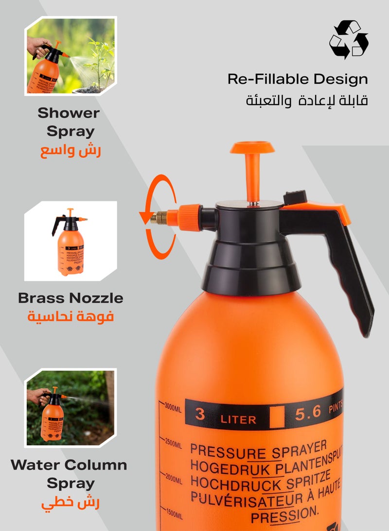 لوازم برو7 زجاجة بخاخ ضغط بمضخة - 3 لتر سهلة الضخ، زجاجة بخاخ بلاستيكية متينة محمولة مع فوهة نحاسية، بخاخ حديقة للعناية بالعشب ومكافحة الحشائش ومكافحة الآفات والتنظيف والغسيل والعناية بالنباتات - Image 4