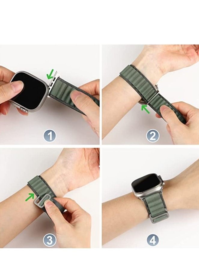 Generic Alpine Loop strap for Apple watch band Ultra 49mm 44mm 45mm nylon bracelet Sport Strap with Metal Steel G‑Hook For iWatch series 7 6 5 4 8 Se - Olive  - Image 3
