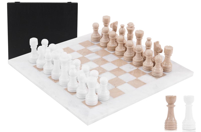 MARBLE RANGE Marble Chess Set for Adults 15 Handmade White Verona Board Game with 32 Chess Pieces 2 Extra Queens Storage Box Luxury Travel Game Elegant Home Dcor - Image 3