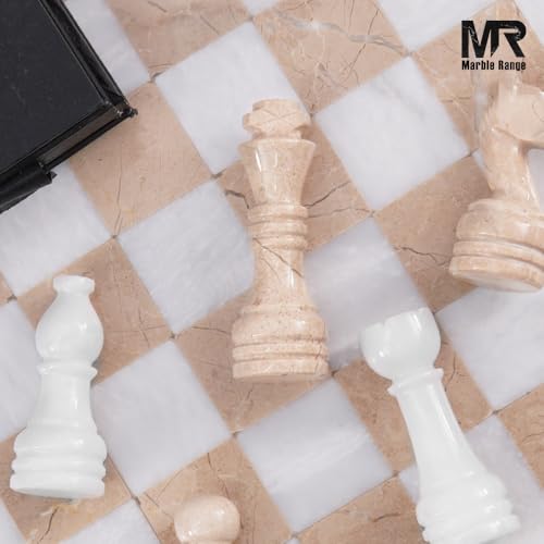MARBLE RANGE Marble Chess Set for Adults 15 Handmade White Verona Board Game with 32 Chess Pieces 2 Extra Queens Storage Box Luxury Travel Game Elegant Home Dcor - Image 5