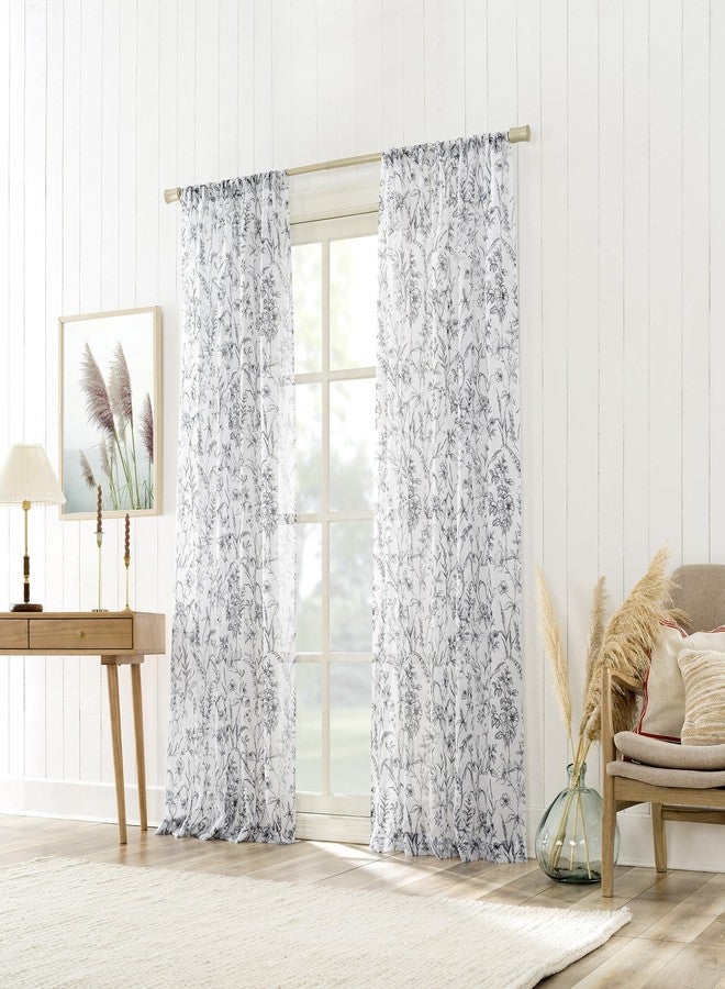 No. 918 Ambree Vintage Floral Sheer Rod Pocket Curtain Panel, 51" x 84", Black/White - Image 4