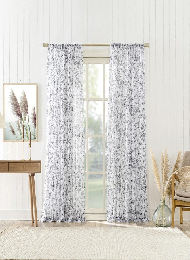 No. 918 Ambree Vintage Floral Sheer Rod Pocket Curtain Panel, 51" x 84", Black/White - Image 5