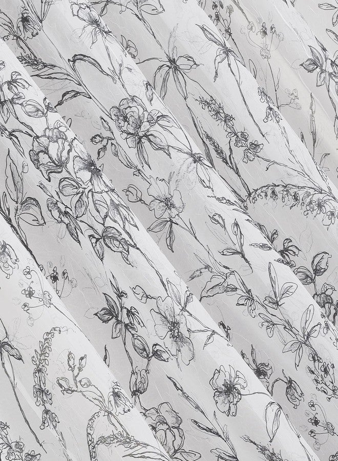 No. 918 Ambree Vintage Floral Sheer Rod Pocket Curtain Panel, 51" x 84", Black/White - Image 2