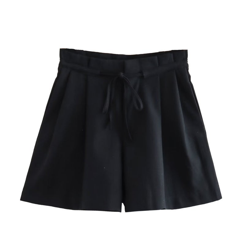 SAW AliExpress independent station womens European and American style fashion linen blend slim fit vest casual shorts suit Black shorts - Image 1