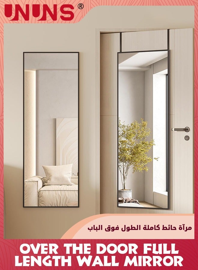 UNUNS مرآة كاملة الطول فوق الباب، مرآة جدارية كاملة الجسم، مرآة معلقة على الباب، مرآة خلف الباب، مرآة بحجم كامل مثبتة على الحائط لغرفة النوم، 30X120CM، سوداء - Image 1