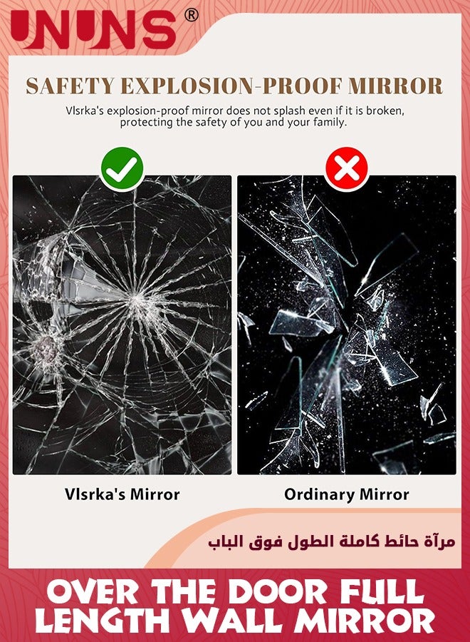 UNUNS مرآة كاملة الطول فوق الباب، مرآة جدارية كاملة الجسم، مرآة معلقة على الباب، مرآة خلف الباب، مرآة بحجم كامل مثبتة على الحائط لغرفة النوم، 30X120CM، سوداء - Image 5