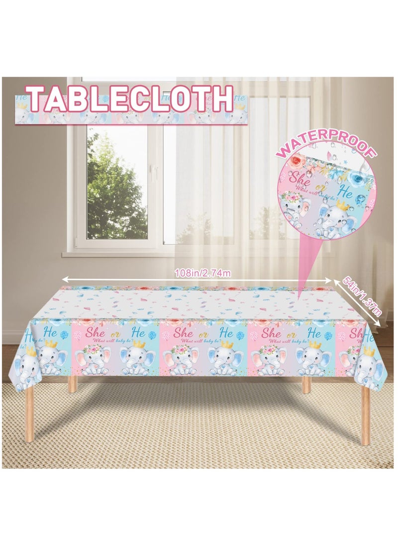 Excefore Gender Reveal Party Supplies, 134 PCS Elephant Baby Shower Gender Reveal Party Tableware for Girls or Boys with She or He Gender Reveal Banner Party Tablecloth Paper Plates Napkins Cups for 16 Guests - Image 3