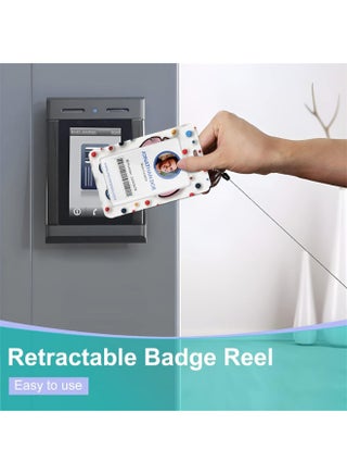 حامل بطاقة هوية بلاستيكي أبيض من الجيلاتين بنمط ديزني ستيتش وكرات ملونة 3 في 1 مع حبل قابل للسحب، وبكرة شارة، وسلسلة مفاتيح، ووصلة تمديد - مناسب للعمل، والطلاب، والحافلات، والأطباء، والممرضين - view 4