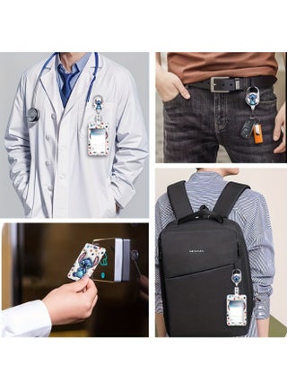 حامل بطاقة هوية بلاستيكي أبيض من الجيلاتين بنمط ديزني ستيتش وكرات ملونة 3 في 1 مع حبل قابل للسحب، وبكرة شارة، وسلسلة مفاتيح، ووصلة تمديد - مناسب للعمل، والطلاب، والحافلات، والأطباء، والممرضين - view 5