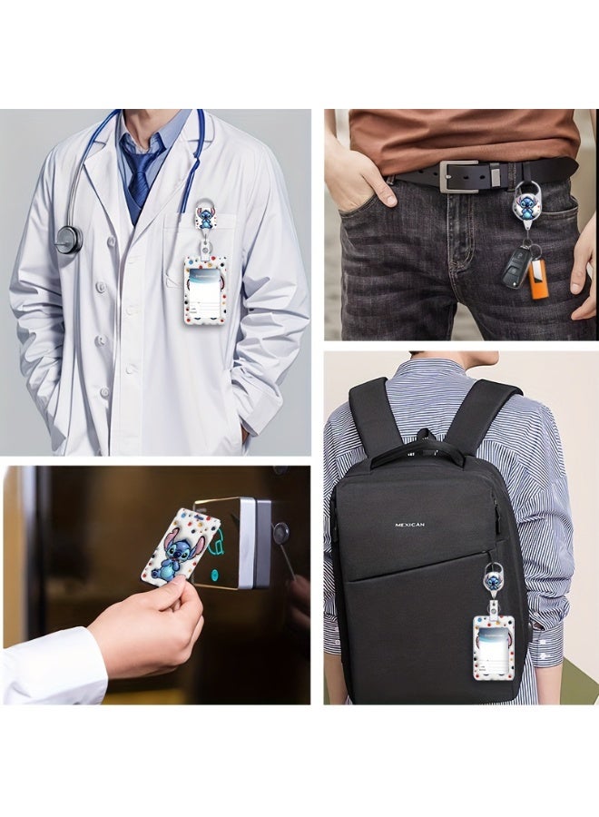 ديزني حامل بطاقة هوية بلاستيكي أبيض من الجيلاتين بنمط ديزني ستيتش وكرات ملونة 3 في 1 مع حبل قابل للسحب، وبكرة شارة، وسلسلة مفاتيح، ووصلة تمديد - مناسب للعمل، والطلاب، والحافلات، والأطباء، والممرضين - Image 5