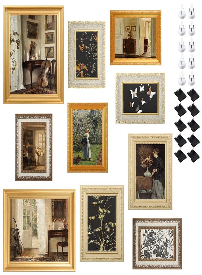 Foxtell 10 Pack Vintage Picture Frames for Wall or Tabletop Display Ornate Vintage Picture Frames Vintage Wall Art for Gallery Bedroom Living Room Antique Photo Frame for Wall Décor - Image 1