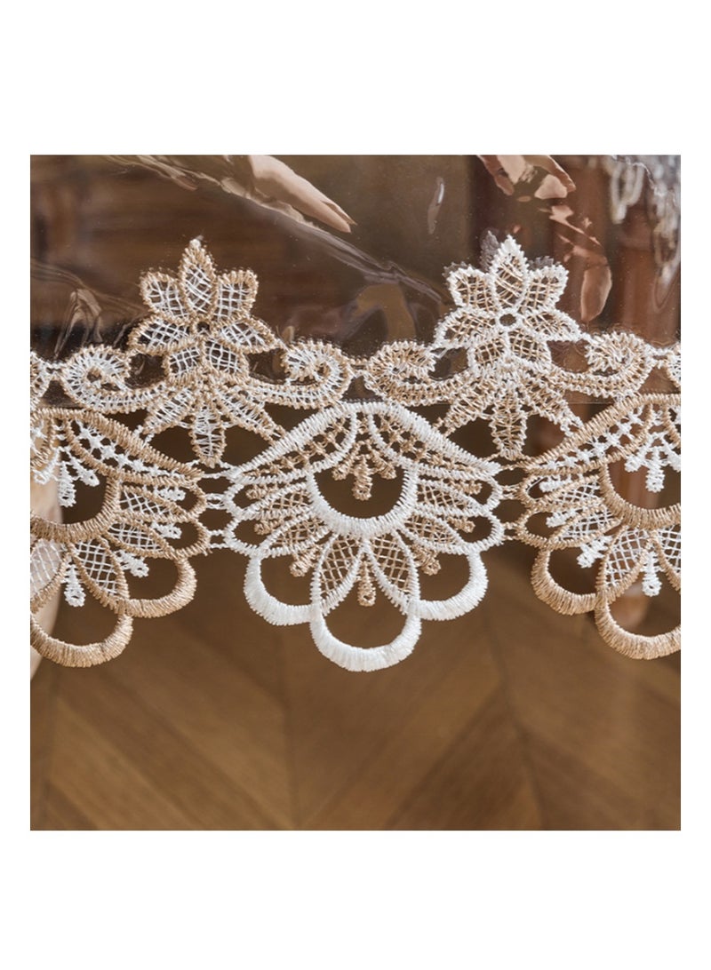EZdenK 140*180cm Vinyl PVC Rectangle Tablecloth Waterproof Clear Table Cover with Champagne Lace Macrame Border for Wedding Kitchen Home Outdoor Indoor Holidays Party Decor (Champagne) - Image 3