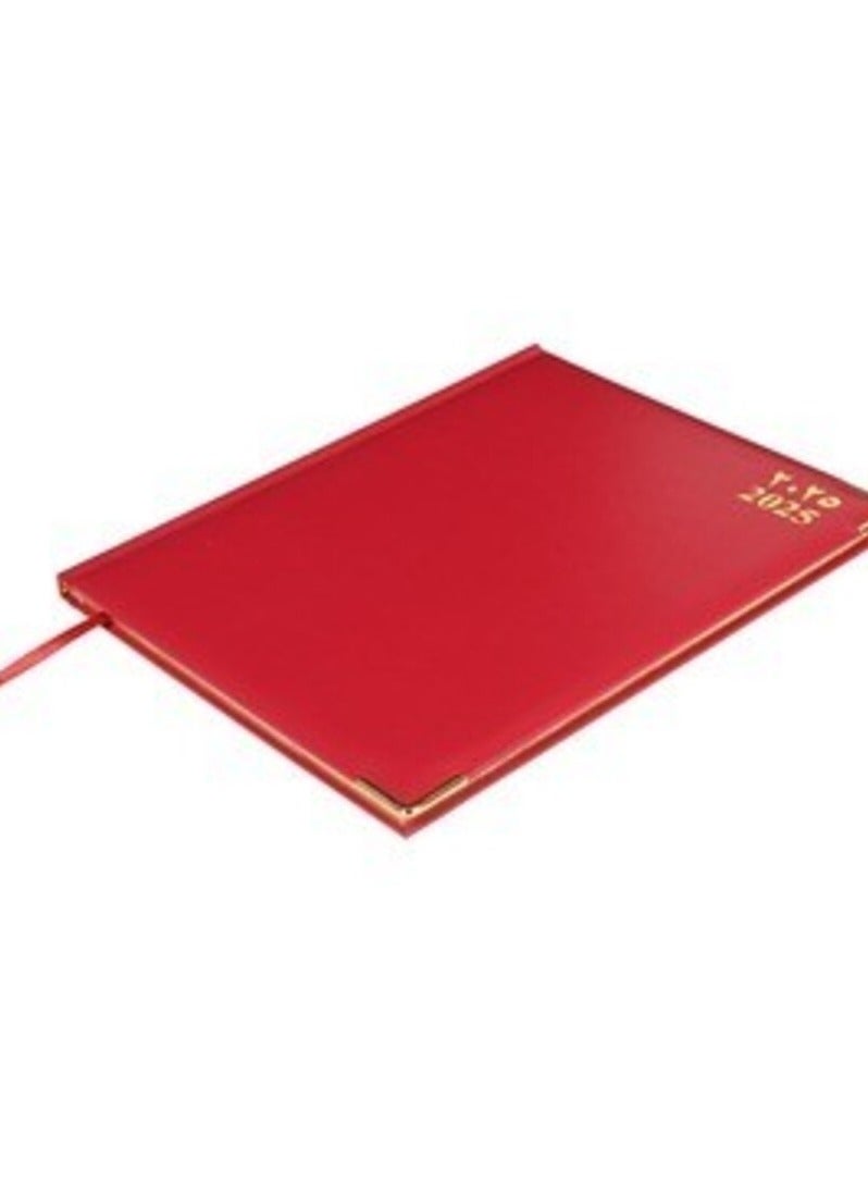 FIS 2025 Golden Executive Diary, Vinyl Materials, 1 Side Padded Cover, Gilded Edges, Golden Corners, Size 210x260mm, English/French/Arabic, 70gsm White Paper, Maroon Color-FSDI32AEG25MR