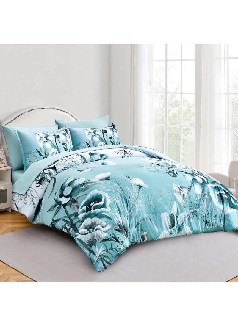 Luxudecor Luxudecor Floral Comforter Set Full Size 7 Piece  Blush Flower Bed in a Bag  Elegant Floral Comforter with Sheet Set  Soft Microfiber Bedding Set for All Season (Blush  80""x90"")  - Image 2