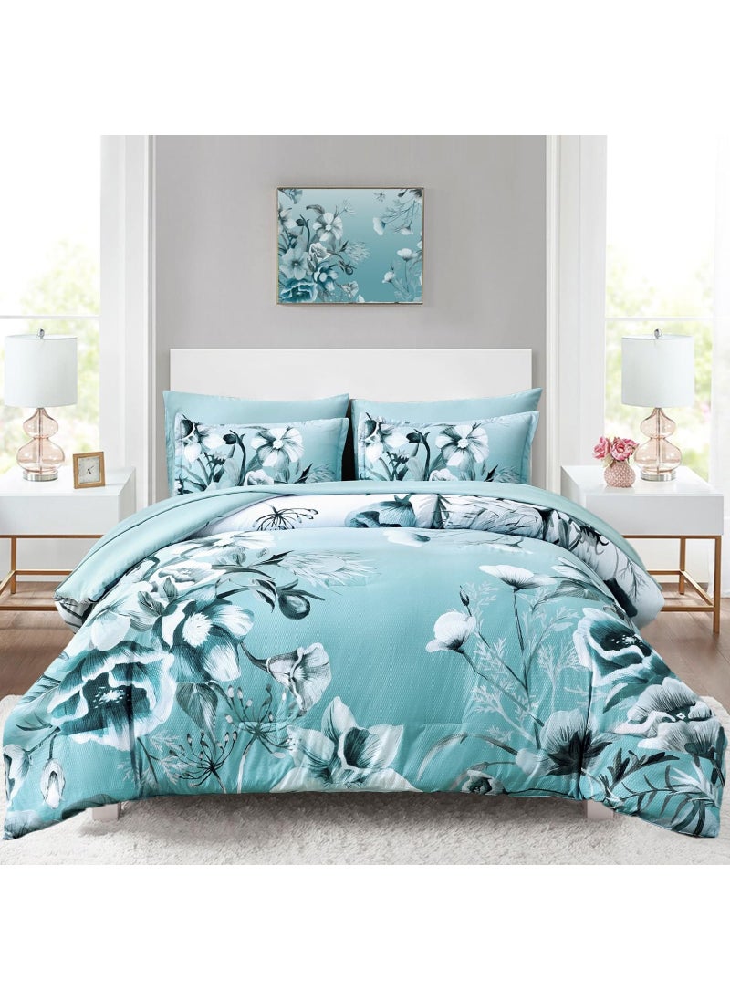 Luxudecor Luxudecor Floral Comforter Set Full Size 7 Piece  Blush Flower Bed in a Bag  Elegant Floral Comforter with Sheet Set  Soft Microfiber Bedding Set for All Season (Blush  80""x90"")  - Image 1