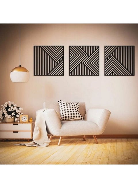 Geometric Wood Wall Art - Set of 3 Modern Panel Each 40x40
