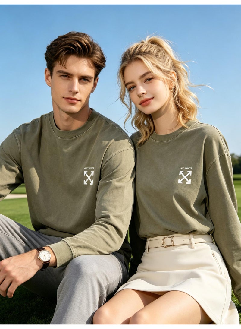 أوف-وايت OFF-WHITE Men's and women's loose cotton washed long sleeve T-shirts - Image 1