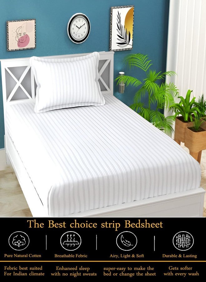 STARNSTYLE ملاءة سرير مفردة من القطن الناعم الملمس من ستارنستاييل 220 مع غطاء وسادة واحد (90 × 60 بوصة) باللون الأبيض - Image 2