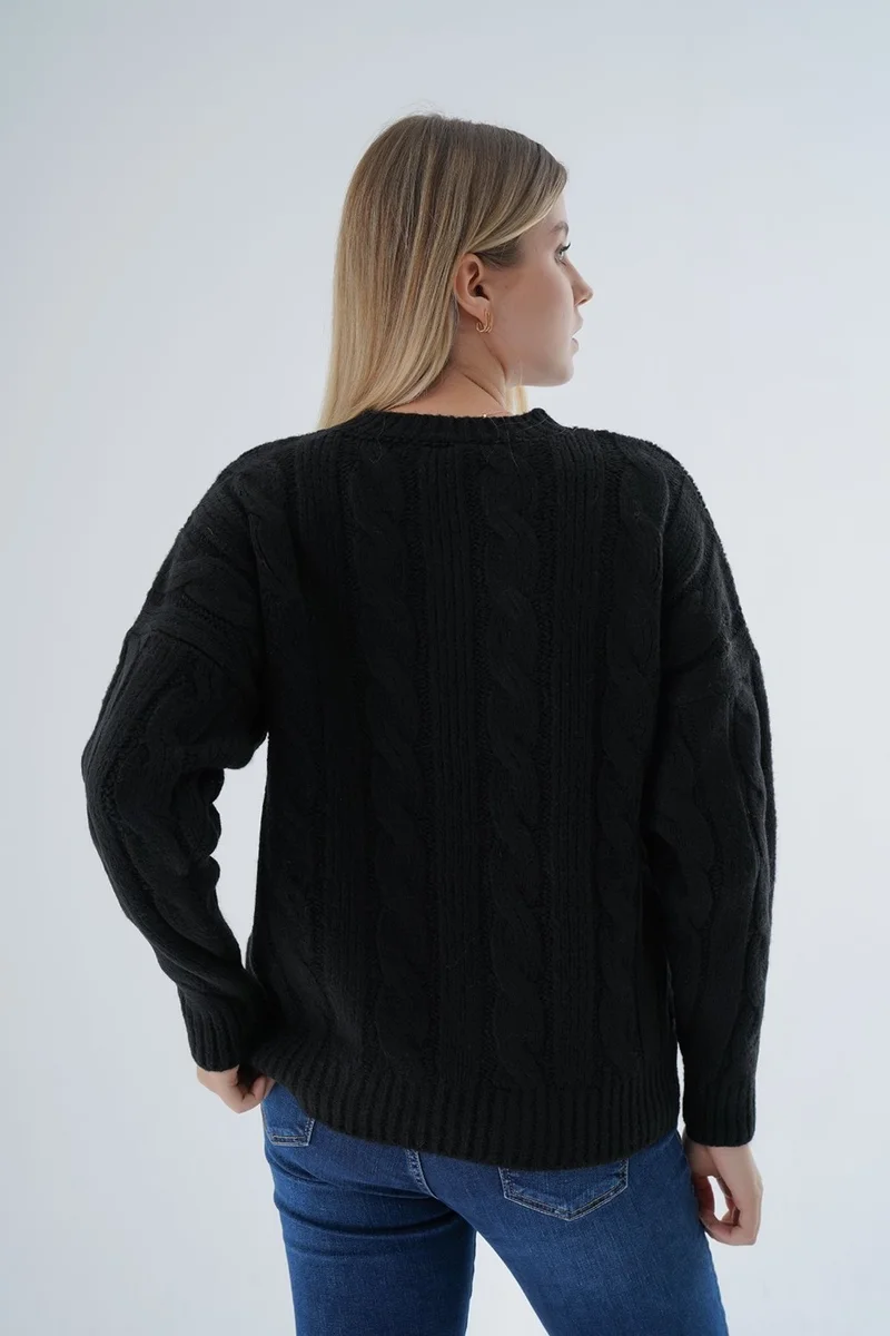 Trist Star Women's Black Oversize Crew Neck Hair Knitted Wool Special Yarn Knitwear Sweater TRIST-6167