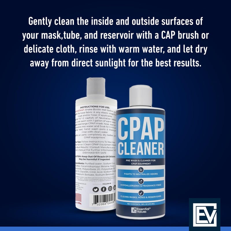 Essential Values CPAP Cleaner Pre-Wash, Safe & Scent-Free - 16 Fl Oz - Hose CPAP Cleaning Kit Supplies with Dye-Free Prewash Soap - Compatible with All C PAP Equipment & Machines - Image 2