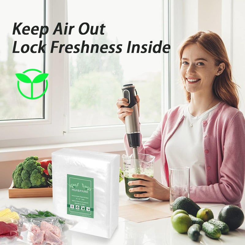 HUISPARK Vacuum Sealer Bags,Heavy Duty Pre-Cut Design Commercial Grade 4x6 Inch Food Sealable Bag for Heat Seal Food Storage, Seal Bag Boilsafe to 280°F Freezable, Resizable,Reuseable (100Pcs) - Image 3
