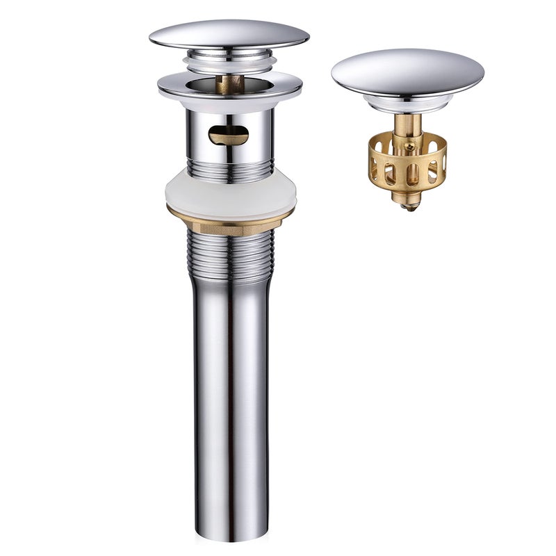 Pop up Sink Drain Stopper with Overflow Chrome for Bathroom Vessel Vanity Sink Art Basin Big Cap Sink Drain with Overflow Metal Popup Drain Strainer with Detachable Basket Stopper