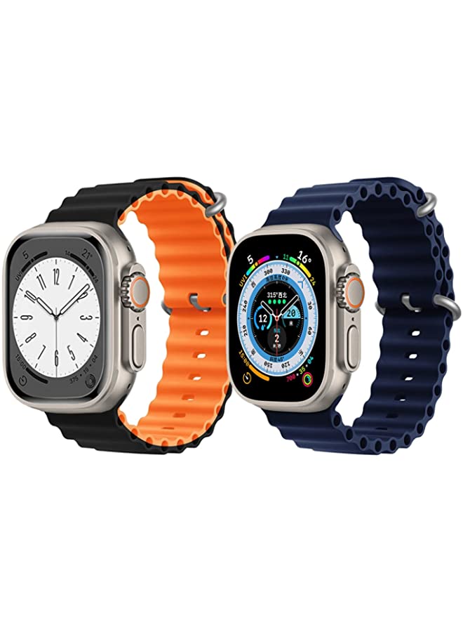 IAF Silicone Ocean Band Strap for Apple Watch Ultra 8 49mm Black/Orange Double Side Strap with Navy Blue Single Color Strap Set of 2