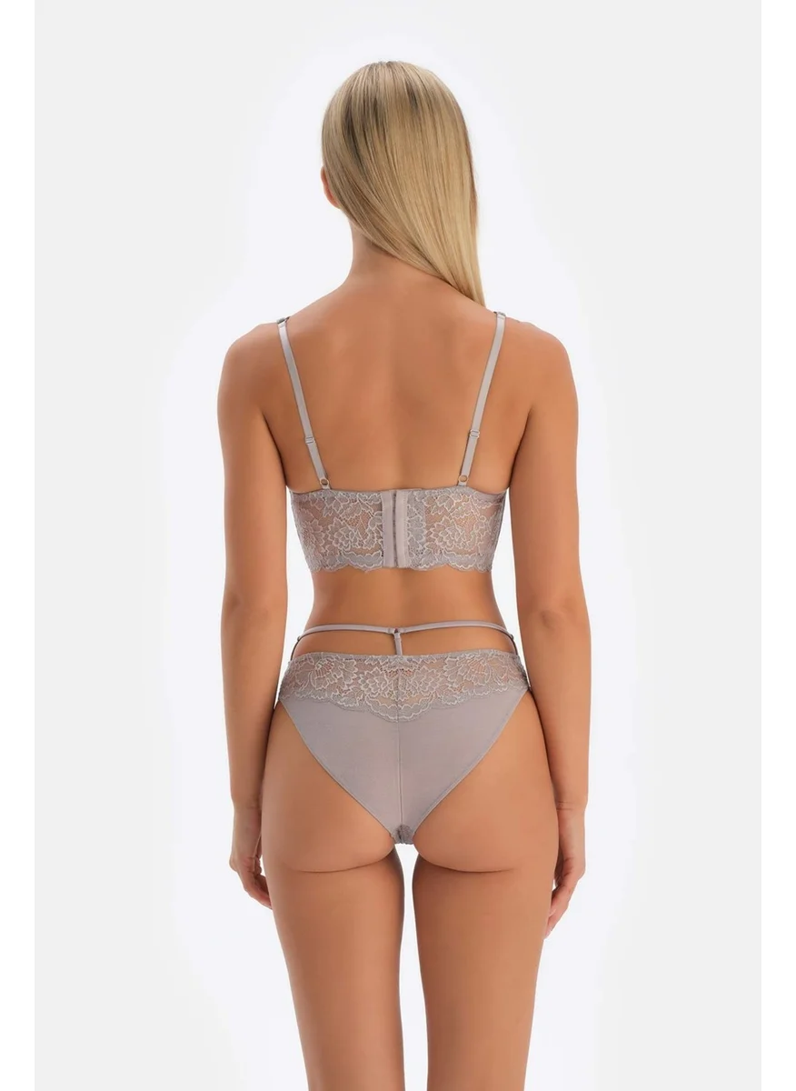 داجي Light Gray Lace Detailed Brazilian Panties