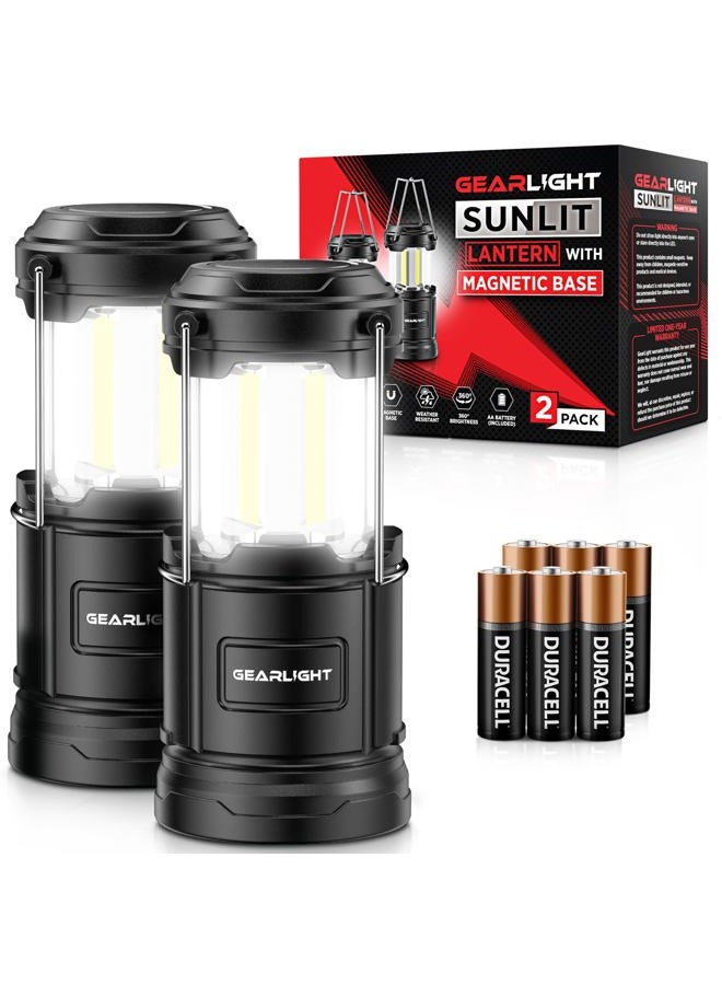 GearLight Camping Lantern - 2 Portable LED Battery Powered Lantern with Magnetic Base and Foldable Hook for Emergency Use or Campsites, Essential Hurricane Survival Kit with Batteries - Image 1