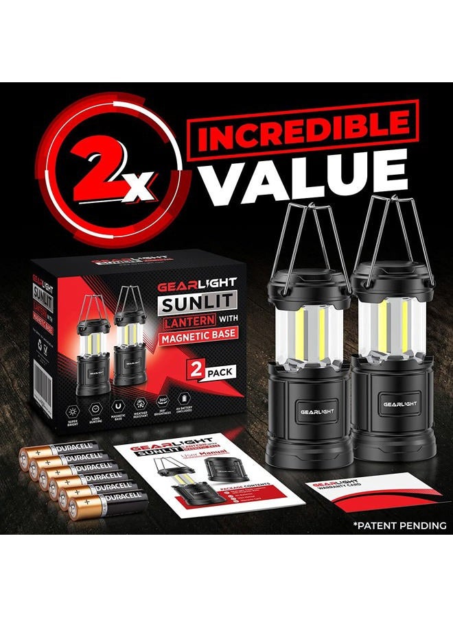 GearLight Camping Lantern - 2 Portable LED Battery Powered Lantern with Magnetic Base and Foldable Hook for Emergency Use or Campsites, Essential Hurricane Survival Kit with Batteries - Image 3