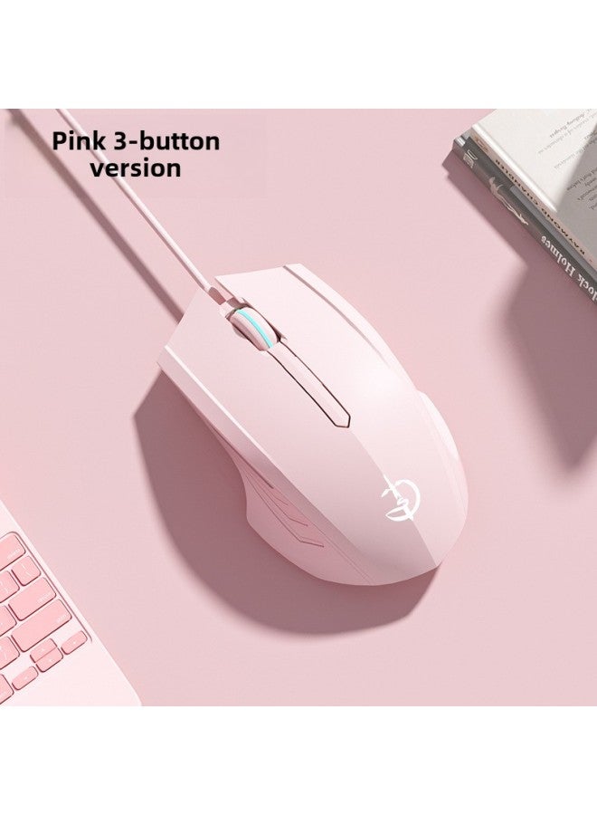 Wired Mouse Gaming E-sports Special Mute Office Men's And Women's USB Computer Laptop Desktop Universal Wireless-Color:Basic 3-button/1600dpi/silent/line Length 1.5m-vitality Powder-Interface:Official Standard  - Image 1