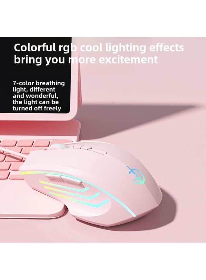 Wired Mouse Gaming E-sports Special Mute Office Men's And Women's USB Computer Laptop Desktop Universal Wireless-Color:Basic 3-button/1600dpi/silent/line Length 1.5m-vitality Powder-Interface:Official Standard  - Image 3