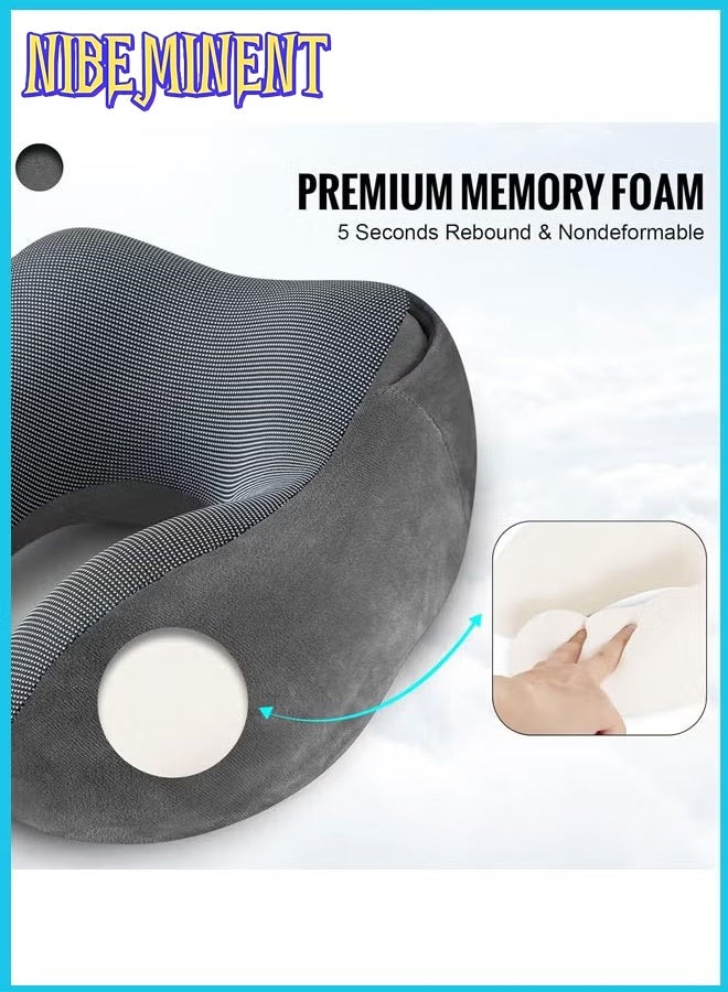 NIBEMINENT Travel Pillow, Neck Pillow for Travel with Hood for Airplane, Velvet Memory Foam Neck Pillow Adult Head & Neck Support, for Long Flights Plane, Office, Cars Sleeping & Rest (Black)  - Image 5