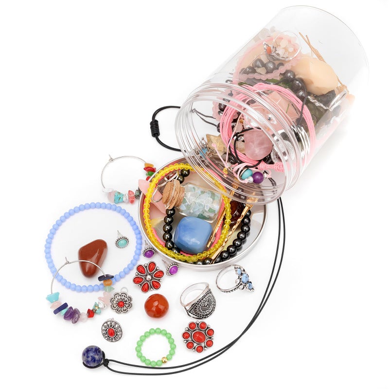 Raicegs 40PCS Crystal Theme Mystery Jewelry Jar Surprise Jewelry Box for Women Jewelry Set Necklace Earrings Bracelet Charms Rings Hair Clips Unique Gift for Her Women - Image 2