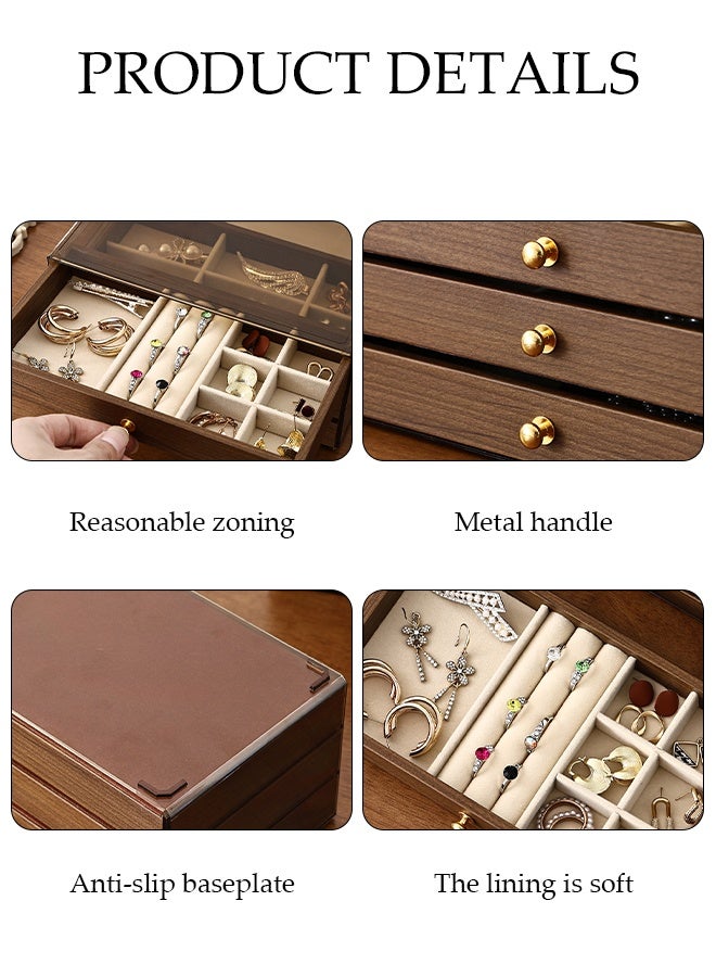 DUNISO Jewelry Organizer Box，Wooden Jewelry Box with 3 Drawers，Multi-functional Jewellery Storage Box，for Earring, Bangle, Bracelet, Necklace and Rings - Image 3