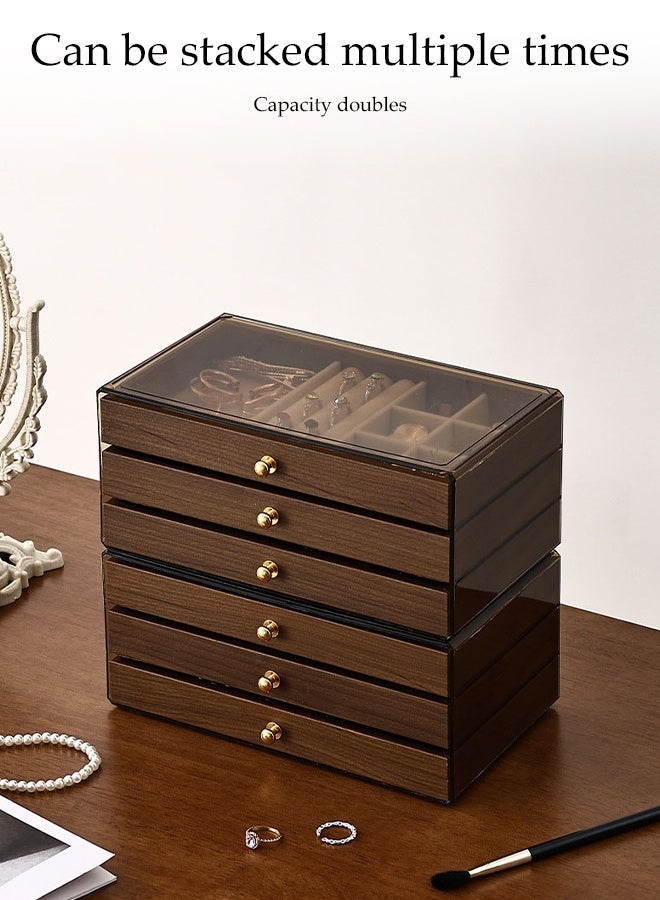 DUNISO Jewelry Organizer Box，Wooden Jewelry Box with 3 Drawers，Multi-functional Jewellery Storage Box，for Earring, Bangle, Bracelet, Necklace and Rings - Image 5