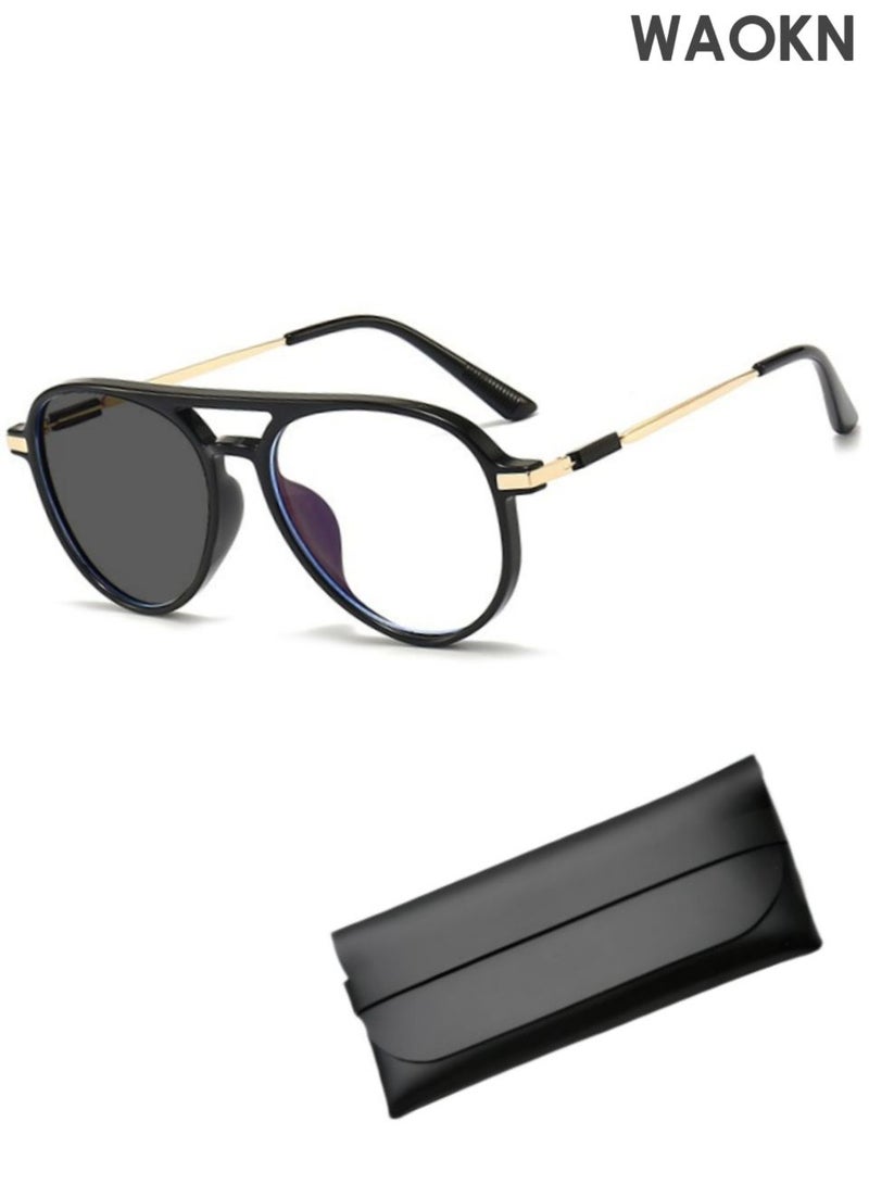 WAOKN Photochromic Blue Light Blocking Glasses for Men Women Anti Blue Light Eyewear Transparent Gaming Glass Clear Classic Ultra Lightweight TV PC Computer Laptop anti Eye Fatigue,Intelligent photosensitive anti blue light gray glasses. - Image 1