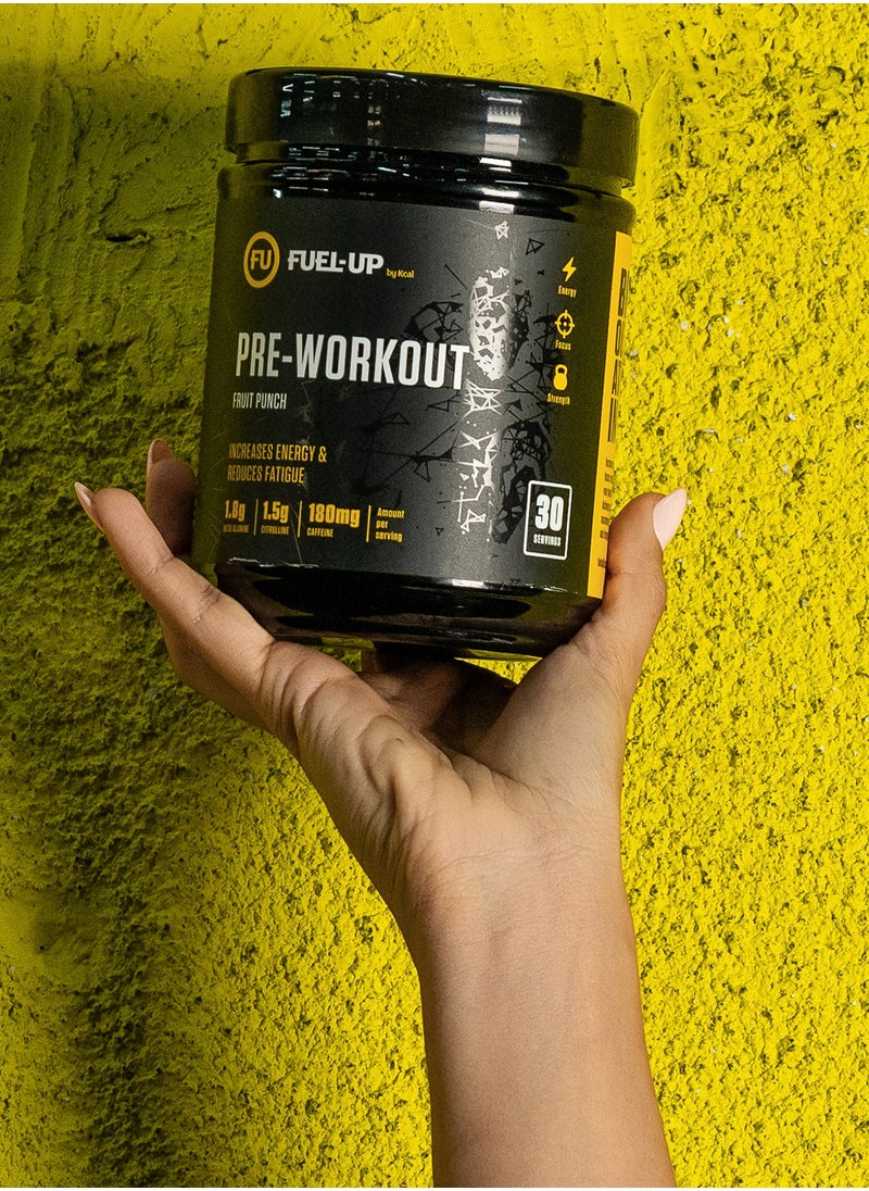 FUEL-UP by Kcal - Pre Workout Fruit Punch Powder Increase Energy Muscle Pump and Anti Fatigue 300 Grams - Image 1