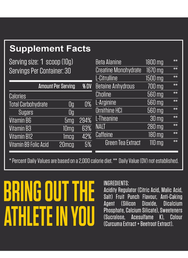 FUEL-UP by Kcal - Pre Workout Fruit Punch Powder Increase Energy Muscle Pump and Anti Fatigue 300 Grams - Image 1