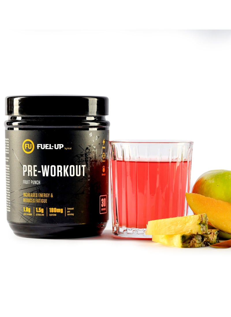 FUEL-UP by Kcal - Pre Workout Fruit Punch Powder Increase Energy Muscle Pump and Anti Fatigue 300 Grams - Image 1