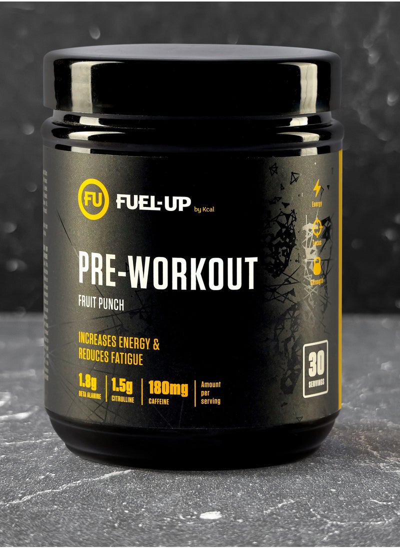 FUEL-UP by Kcal - Pre Workout Fruit Punch Powder Increase Energy Muscle Pump and Anti Fatigue 300 Grams - Image 1