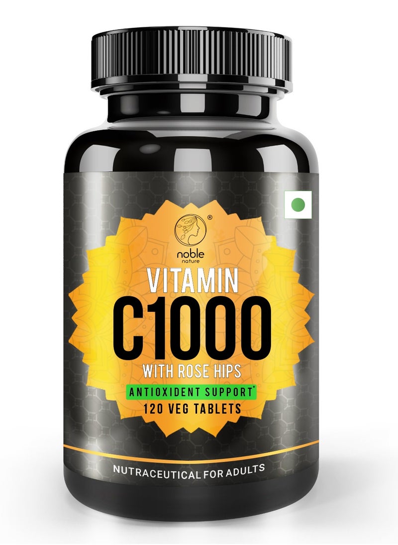 noble nature Vitamin C1000 with Rose Hips - Antioxident Support - 120 Veg Tablets  - Image 1