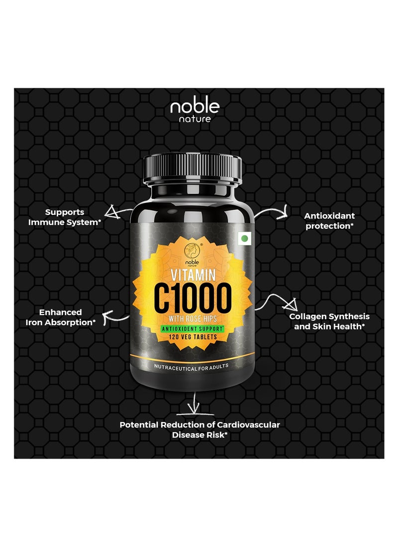 noble nature Vitamin C1000 with Rose Hips - Antioxident Support - 120 Veg Tablets  - Image 5