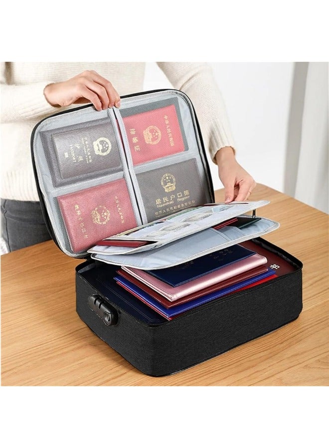 File Storage Organizer Bag with Lock, File Storage Box Multi-Layer Large Capacity Certificate File Bag Portable Filing Organizer Bag for Travel Business and Home (Black) - Image 3