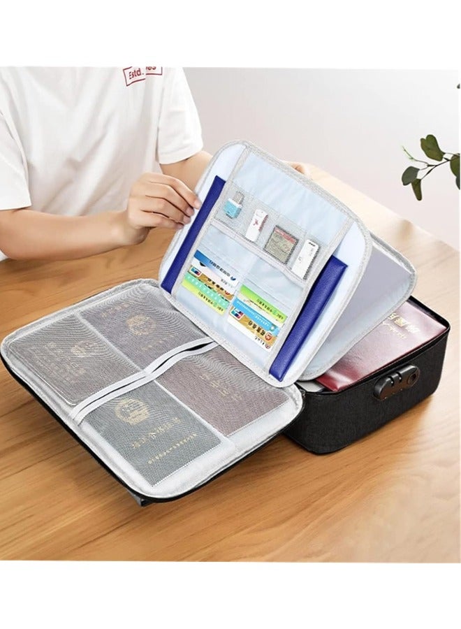 File Storage Organizer Bag with Lock, File Storage Box Multi-Layer Large Capacity Certificate File Bag Portable Filing Organizer Bag for Travel Business and Home (Black) - Image 5