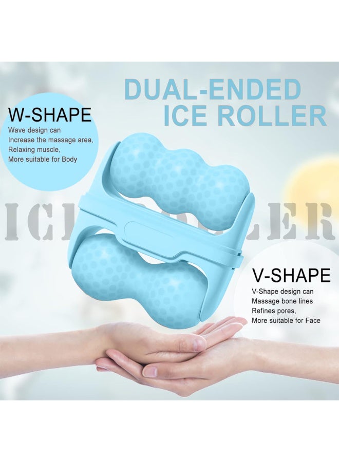 2 in 1 Ice Roller for Face and Eyes with Dual Roller Heads and Protective Freezer Case, Cooling Facial Massage Tool for Pore Tightening, Skin Calming, Puffiness Reduction and Daily Self-Care , Suitable for Men and Women - Blue - Image 2