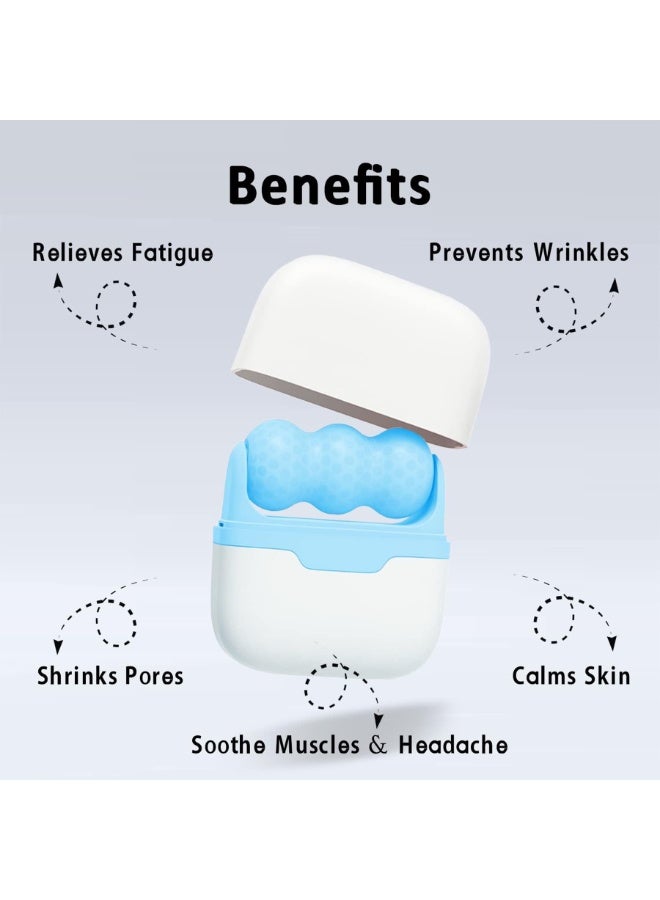 2 in 1 Ice Roller for Face and Eyes with Dual Roller Heads and Protective Freezer Case, Cooling Facial Massage Tool for Pore Tightening, Skin Calming, Puffiness Reduction and Daily Self-Care , Suitable for Men and Women - Blue - Image 3